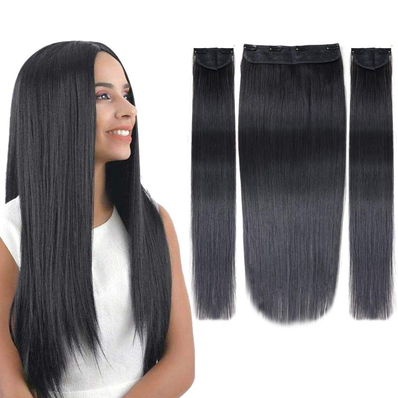 Photo 1 of BHF Hair Extensions Clip Ins Black Thick - Long Straight Clip in Hair Extensions for Women clip in 3Pcs Set (140gram Black 20INCH)  #1B NEW