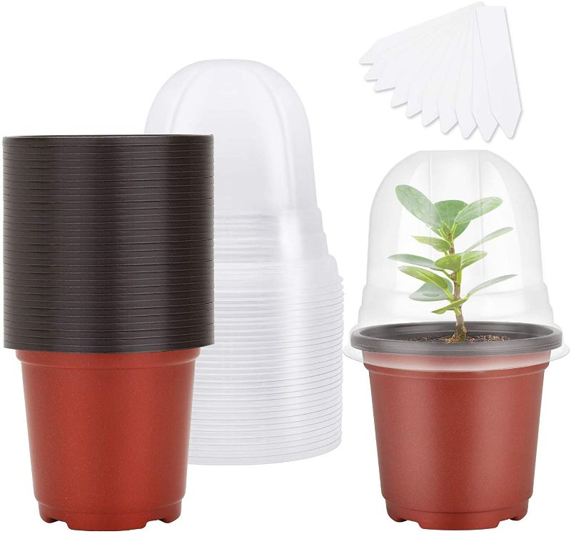 Photo 1 of MIXC Plant Nursery Pots with Humidity Dome 4" Soft Transparent Plastic Gardening Pot Planting Containers Cups Planter Small Starter Seed Starting Trays for Seedling with 10pcs Plant Labels?30 Sets NEW 