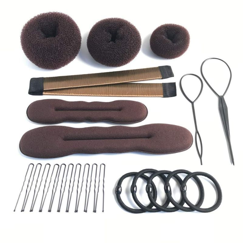 Photo 1 of 2 Pack  iFlyMars 3 Pieces Hair Donut Bun Makers, 2 Snap Buns, 4 Topsy Tao; Tools, 5 Hair ties, 10 Bobby Pins (Brown)NEW 