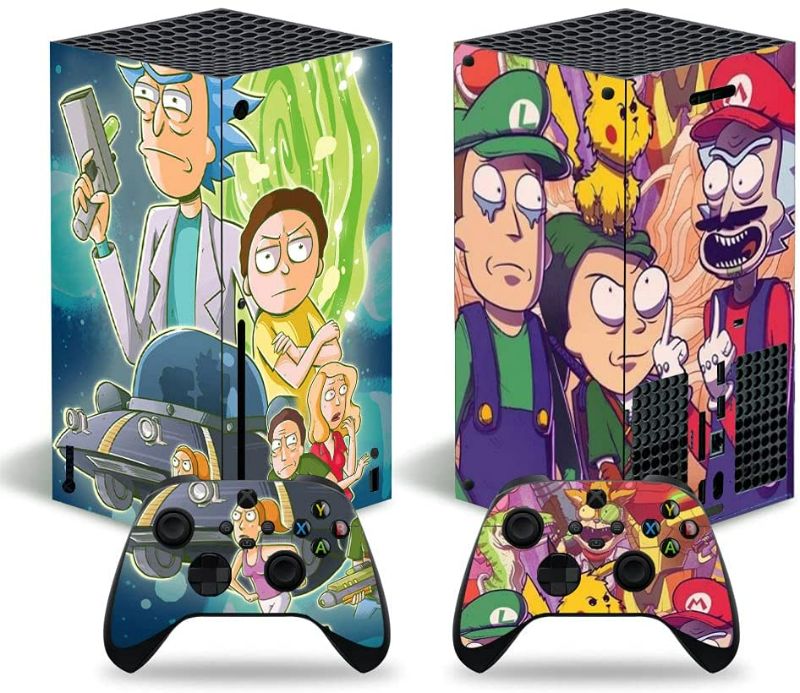 Photo 1 of Rick and Morty Skin Decal Stickers for Xbox Series X Console Skin, Anime Protector Wrap Cover Protective Faceplate Full Set Console Compatible with Xbox Series X Controller Skins (4190) Slightly Dented NEW
