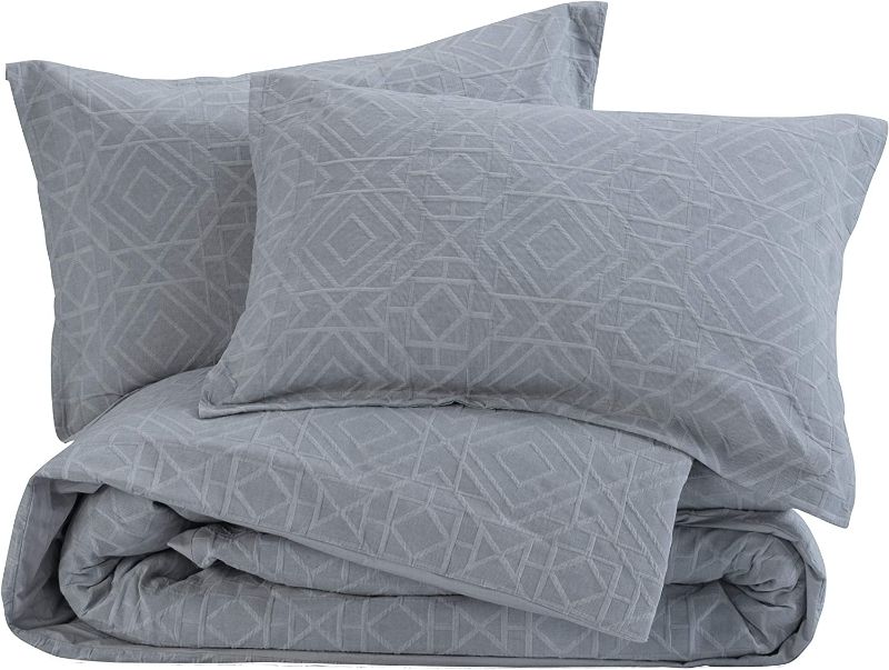 Photo 1 of meadow park Matelasse Duvet Cover Set, 100% Cotton, Pre-Washed, Soft & Cozy, Woven Jacquard Textured, Modern Geo Design Bedding Set, Queen, Grey NEW