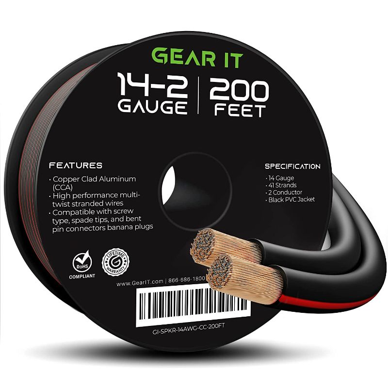Photo 1 of 14AWG Speaker Wire, GearIT Pro Series 14 AWG Gauge Speaker Wire Cable (200 Feet / 60.9 Meters) Great Use for Home Theater Speakers and Car Speakers Black NEW 