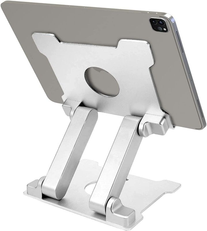 Photo 1 of KABCON Quality Tablet Stand,Adjustable Foldable Eye-Level Aluminum Solid Up to 13.5-in Tablets Holder for Microsoft Surface Series Tablets,iPad Series,Samsung Galaxy Tabs,Amazon Kindle Fire,Etc.Silver NEW 