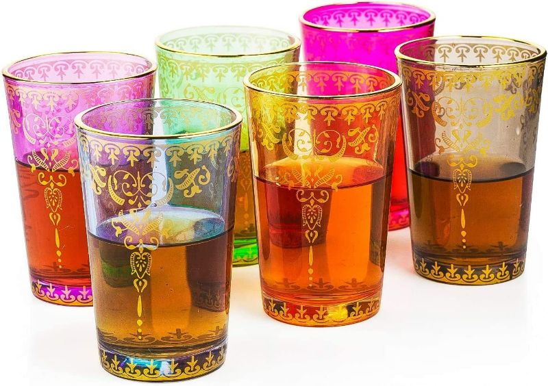Photo 1 of The Wine Savant Moroccan Glasses Artisan Hand-Made Multipurpose 170 ml 6 oz Tea and Wine Morrocan Tumbler Marrakech & Casablanca Tea Cups Set of 6 (6 Colors) NEW