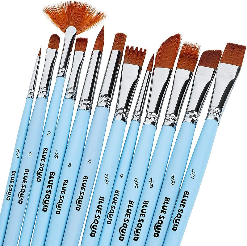 Photo 1 of PACK OF 2 Watercolor Brushes Paint Brush Set - by Blue Squid, 12 Artist Paint Brushes, Perfect for Face Painting, Round Pointed Tip Nylon Hair Artist for Acrylic Watercolor Oil & Body Painting NEW