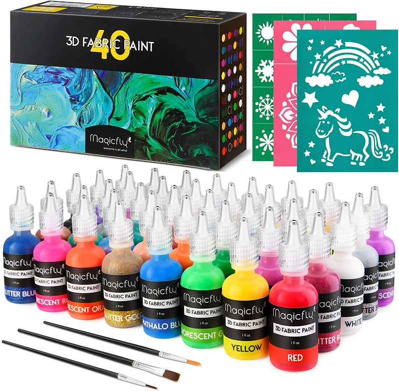 Photo 1 of Magicfly Permanent Soft Fabric Paint Set for Clothes 30 Colors 2.3oz Textile T-shirt Paints, No Heating Needed & Washable Fabric Paints for Crafts, Canvas, T-Shirts, Jeans, Bags, NEW 