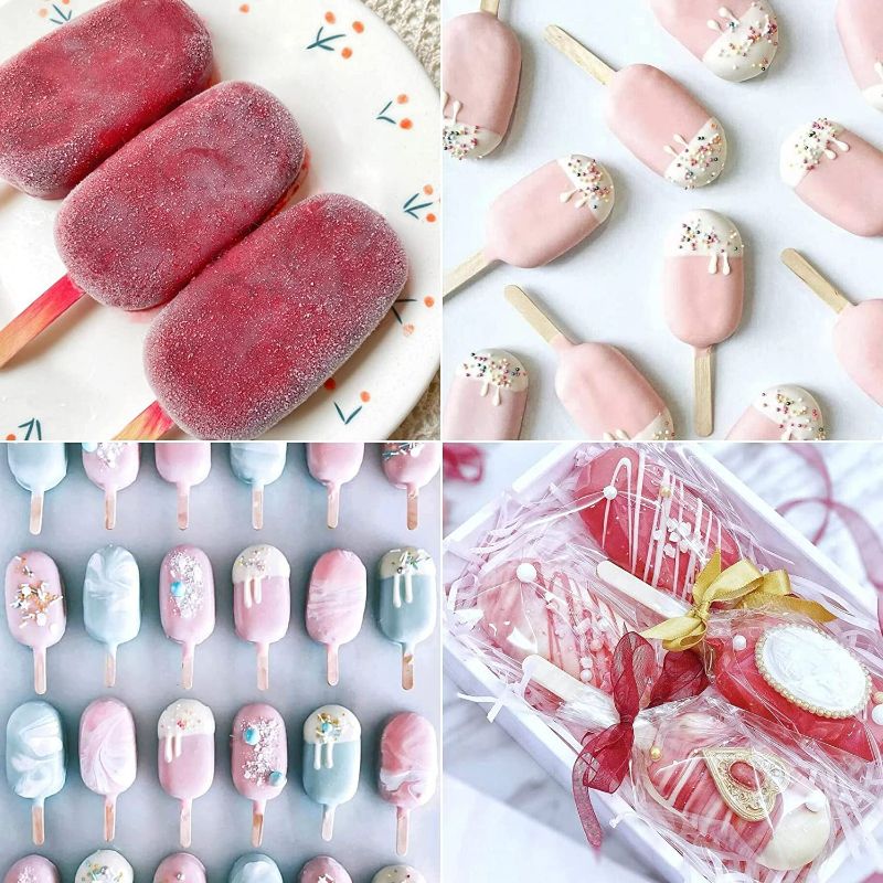 Photo 2 of 2 Pack Popsicles Molds, Homemade Cake Pop Mold Cakesicle Molds Silicone Popcical Molds, 3 Cavities Ice Pop Cream Molds Maker with Lids and Wooden Sticks & DIY Popsicles