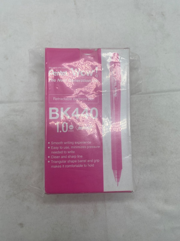 Photo 2 of (Pack of 2) Pentel WOW! Retractable Ballpoint Pens, Medium Line, Pink Ink, Box of 12 (BK440-P) 12 Count Pink