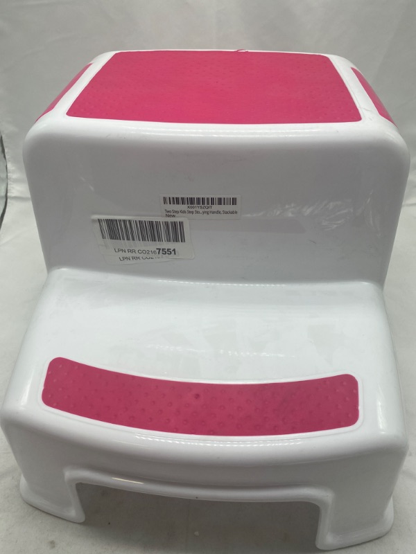 Photo 3 of Extra Sturdy Two Step Kids Step Stools Pink - Child, Toddler Safety Steps for Bathroom, Kitchen and Toilet Potty Training - Non Slip Feet, Textured Friction Grip, Carrying Handle, Stackable NEW