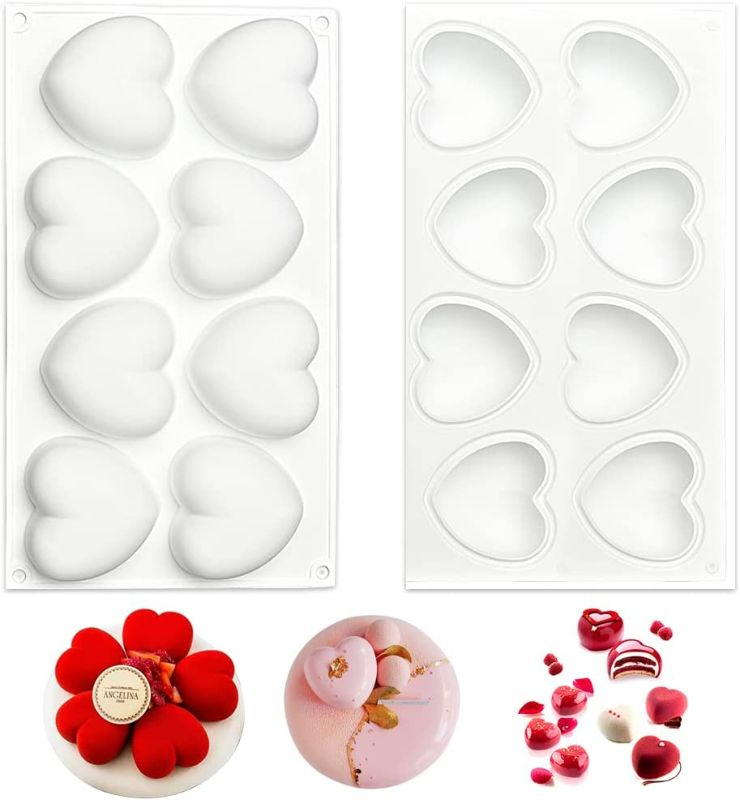 Photo 1 of Heart Shaped Chocolate Mold Multiple Cube Molds, Silicone Mold for Baking Chocolate Cake and Making 3D Handmade Candles, Diy Tools for Mousse Dessert Jelly Pudding (8-Cavity 2 Pcs) NEW