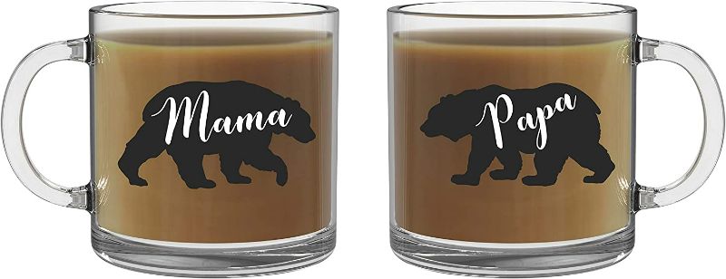 Photo 1 of Mama Bear Papa Bear - 13oz Glass Coffee Mug Couples Sets - Funny His and Her Gifts - Husband and Wife Anniversary Presents - By CBT Mugs NEW