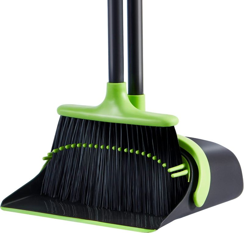 Photo 1 of Broom and Dustpan Set Cleaning Supplies - Upright Broom and Dustpan Combo with Long Extendable Handle for Home Kitchen Room Office Lobby Floor Use Upright Stand up Dustpan Broom Set (Green) NEW