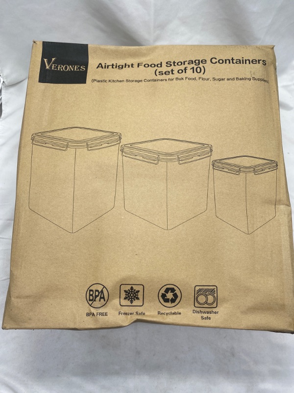 Photo 2 of Large Tall Airtight Food Storage Containers, VERONES 10 PACK Plastic Airtight Kitchen & Pantry Organization, Ideal for Flour & Sugar - BPA-Free Plastic Canisters with Labels Black NEW 