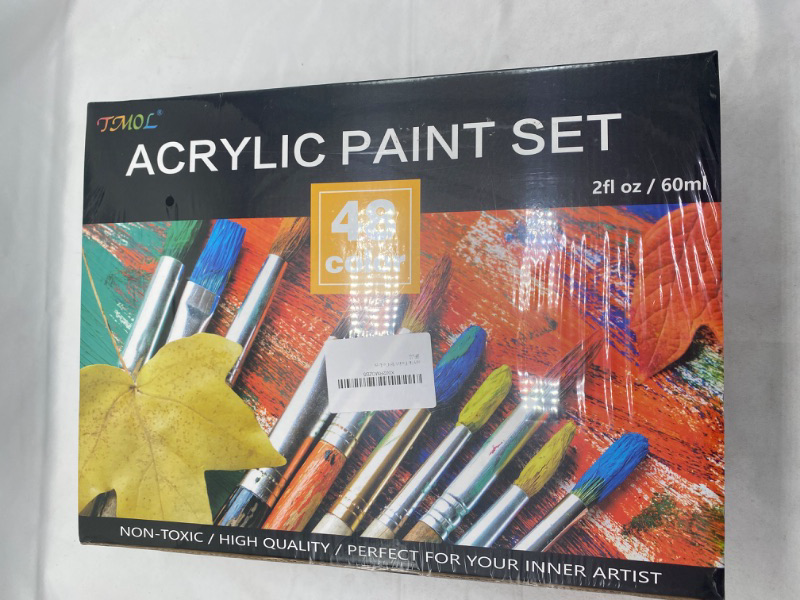 Photo 2 of Acrylic Paint Set, 48 Colors (2 oz/Bottle) with 12 Art Brushes, Art Supplies for Painting Canvas, Wood, Ceramic & Fabric, Rich Pigments Lasting Quality for Beginners, Students & Professional Artist NEW