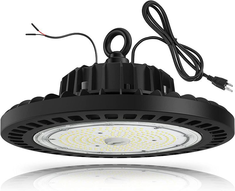 Photo 1 of TREONYIA LED High Bay Light 150W 21,000LM 5000K CRI?80 ETL&DLC Listed, UFO LED Shop Light 5' Cable with US Plug, for Commercial Warehouse Wet Location Shop Garage Factory Area Lighting Fixture NEW