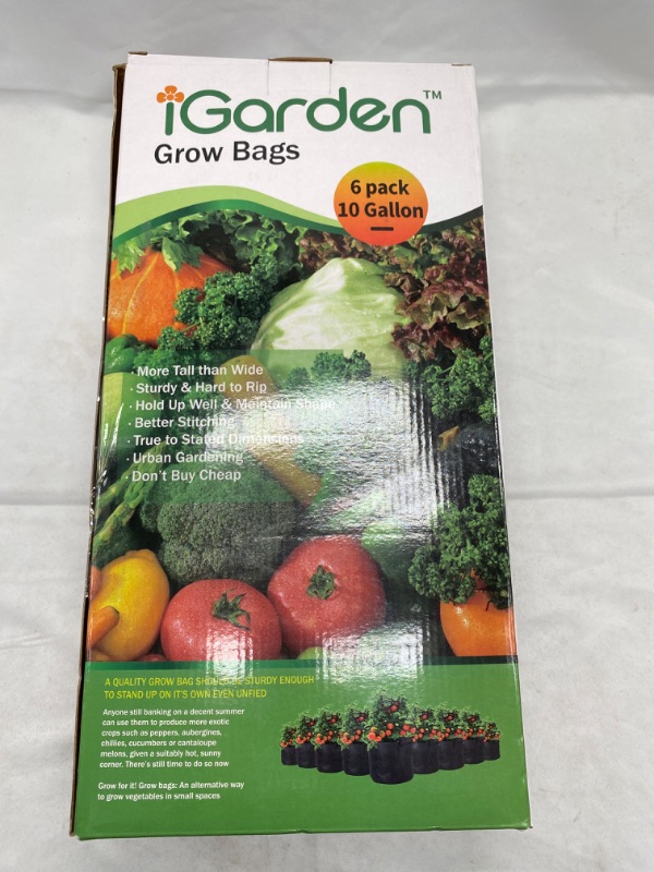 Photo 2 of iGarden Grow Bags Tall, 10 Gallon Grow Pots 6 Pack with Handles, Heavy Duty 320G Thickened Nonwoven Fabric Plant Bag for Vegetables  NEW 