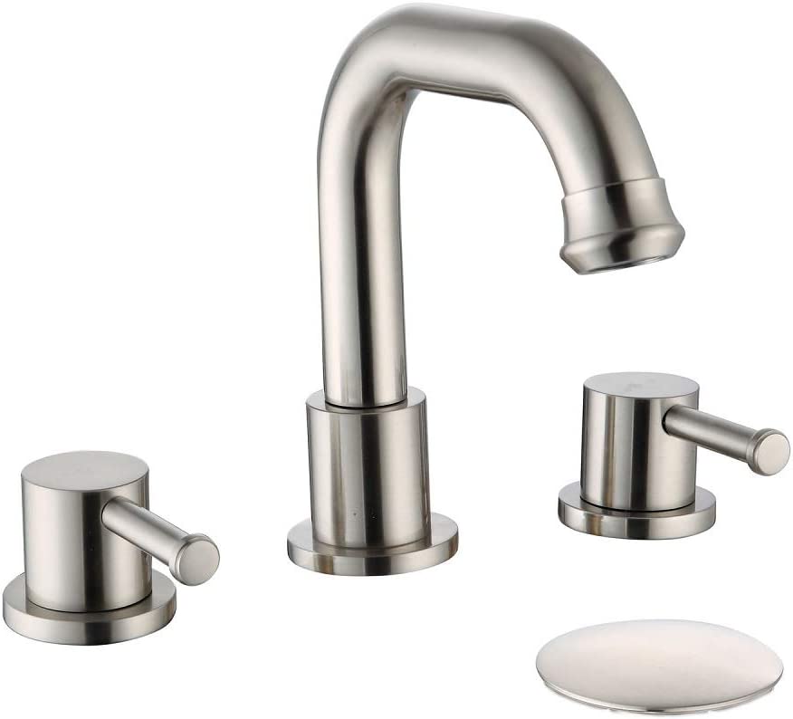 Photo 1 of Bathroom Faucet Brushed Nickel Vessel Sink Faucet with Overflow Pop Up Drain for Bathroom Sink 2 Handles 3 Holes Modern Centerset Vanity Faucet 8 Inches Brass Construction Gudetap GT4230-3N NEW