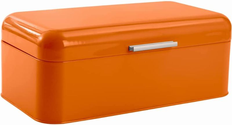 Photo 1 of Culinary Couture Large Orange Bread Box for Kitchen Countertop - Bread Storage Container - Powder-Coated Stainless Steel Vintage Bread Boxes for Kitchen Counters - Bonus Recipe EBook NEW