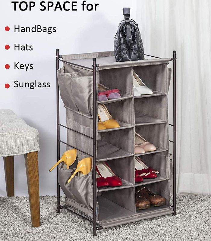 Photo 2 of STORAGE MANIAC 5-Tier 10-Compartment Shoe Cubby Rack Organizer, Free Standing Shoe Cube for Closet, Entryway, Front Door, Grey NEW