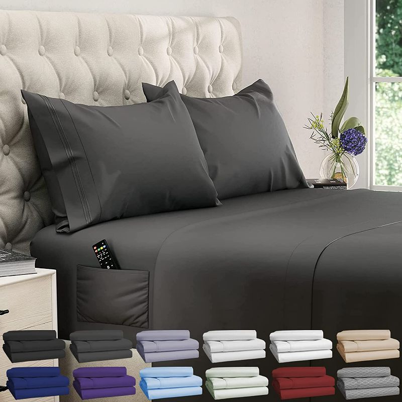 Photo 1 of DREAMCARE California King Sheet Sets - 4 PCS Set - up to 15 inches - 2500 Supreme Collection - Superior Softness - Hotel Luxury Sheets & Pillowcases Set - Wrinkle and Fade Resistant (Cal K, Grey) NEW
