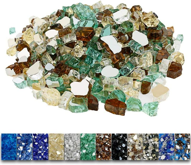 Photo 1 of Grisun Fire Glass Mixed Color for Fire Pit, 1/2 Inch 10 Pounds Reflective Tempered Glass Rocks for Natural or Propane Fireplace, Safe for Outdoors and Indoors Fire Pit, Ultra White, Evergreen, Copper NEW