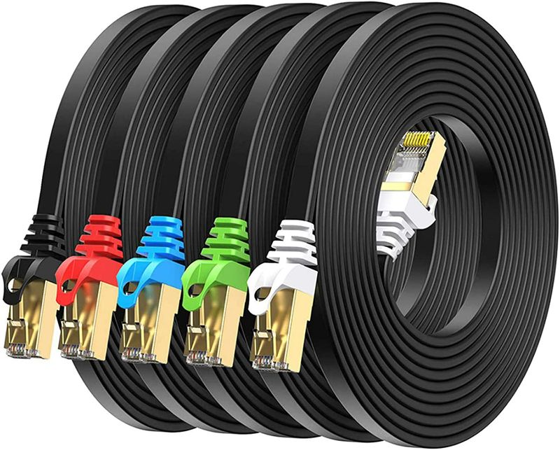 Photo 1 of BUSOHE Cat8 Ethernet Cable 5FT 5 Pack Multi Color, Cat-8 Flat RJ45 Computer Internet LAN Network Ethernet Patch Cable Cord, 40Gbps 2000MHz Faster Than Cat7/Cat6/Cat5, for Router, Modem, Xbox - 5 Feet NEW 