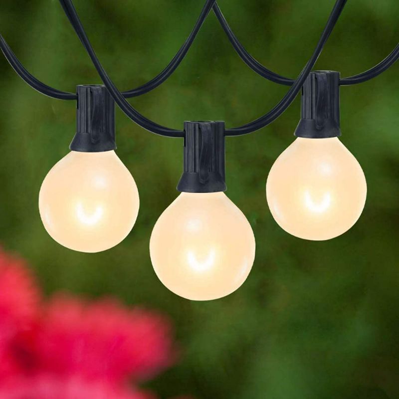Photo 1 of G40 Outdoor Frosted String Lights, 25Ft Globe Frosted White String Lights with 27 Small Round Bulbs, Waterproof Connectable Hanging Lights for Outside Backyard Porch Umbrella Bistro Decor, Black Wire NEW