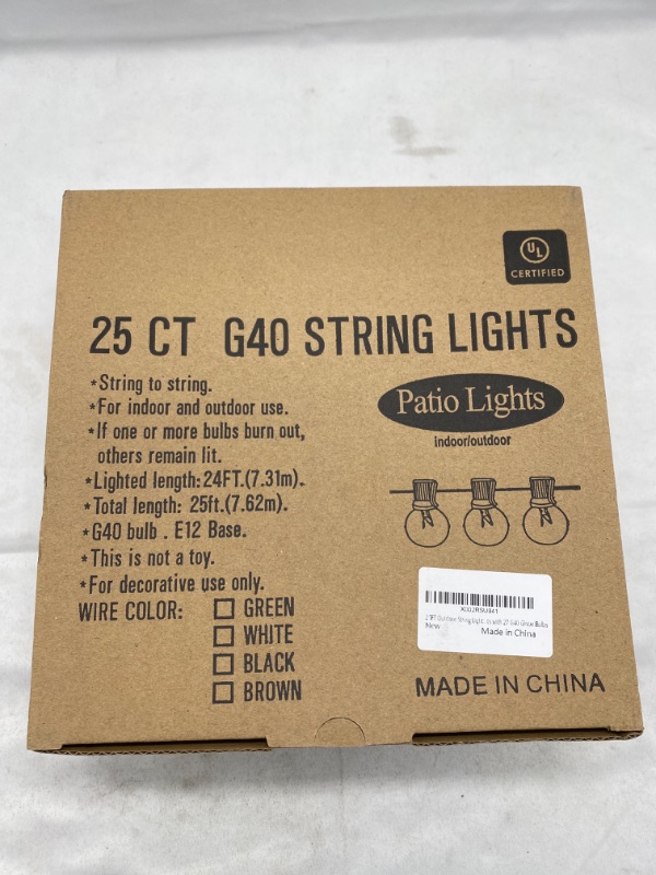 Photo 3 of G40 Outdoor Frosted String Lights, 25Ft Globe Frosted White String Lights with 27 Small Round Bulbs, Waterproof Connectable Hanging Lights for Outside Backyard Porch Umbrella Bistro Decor, Black Wire NEW