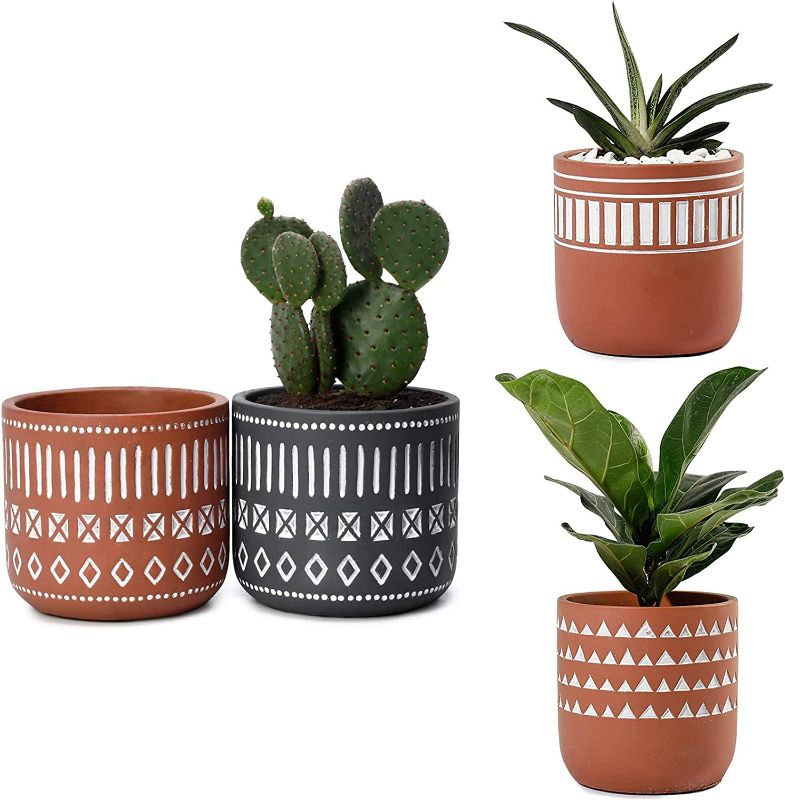 Photo 1 of POTEY Cement Succulent Planter Medium Size - Set of 2  Unknown (Pink/ Black) 