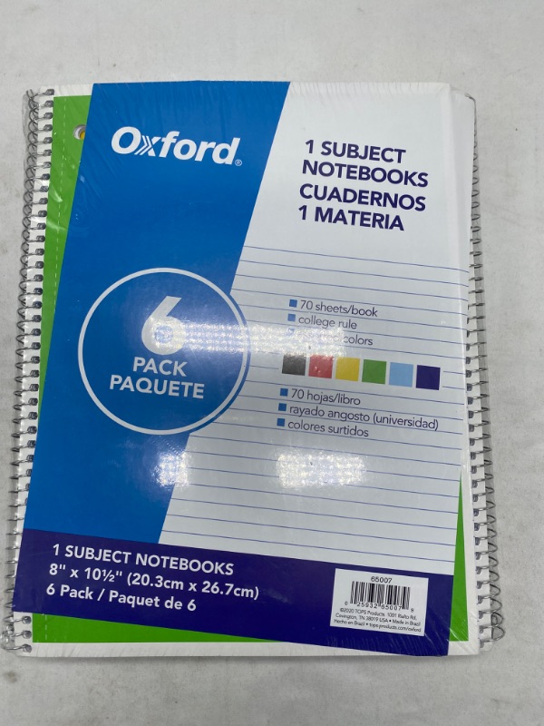 Photo 2 of Tops 1-Subject Notebooks, Spiral, 8 inch x 10-1/2 inch, College Rule, Color Assortment May Vary, 70 Sheets, 6 Pack (65007) NEW