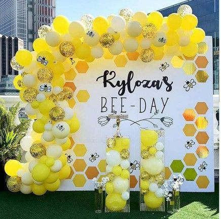 Photo 1 of 122pcs Honeybee Theme Party Decorations Supplies, White Yellow Agate and Confetti Latex Balloons for Wedding Birthday Bridal Baby Shower NEW