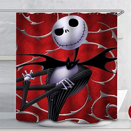 Photo 1 of hipaopao Nightmare Before Christmas Skull Shower Curtain Sets Bathroom Halloween Decor with Hooks Waterproof Washable  Red White Black NEW 