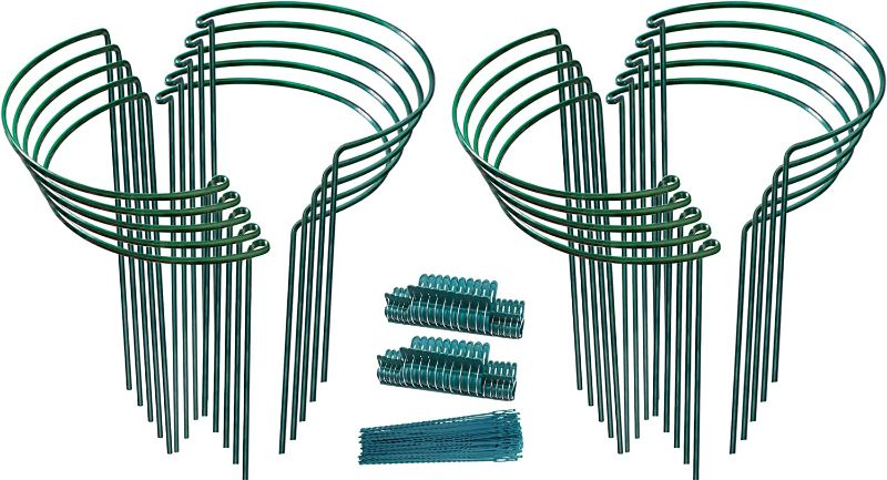 Photo 1 of 20pack Garden Plant Support Stake 10" Wide x 16" High Half Round Metal Garden Plant Support Ring Border Support, Plant Support Ring Cage for RoseFlowers Vine Tomato with 40pack Plant Clips &Plant Ties NEW