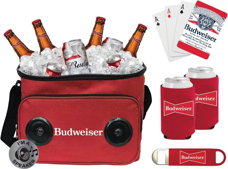 Photo 1 of Budweiser Soft Cooler Bluetooth Speaker Portable Travel Cooler with Built in Speakers Budweiser Wireless Speaker Cool Ice Pack Cold Beer Stereo for Apple iPhone, Samsung Galaxy (Budweiser) BLUE NEW 