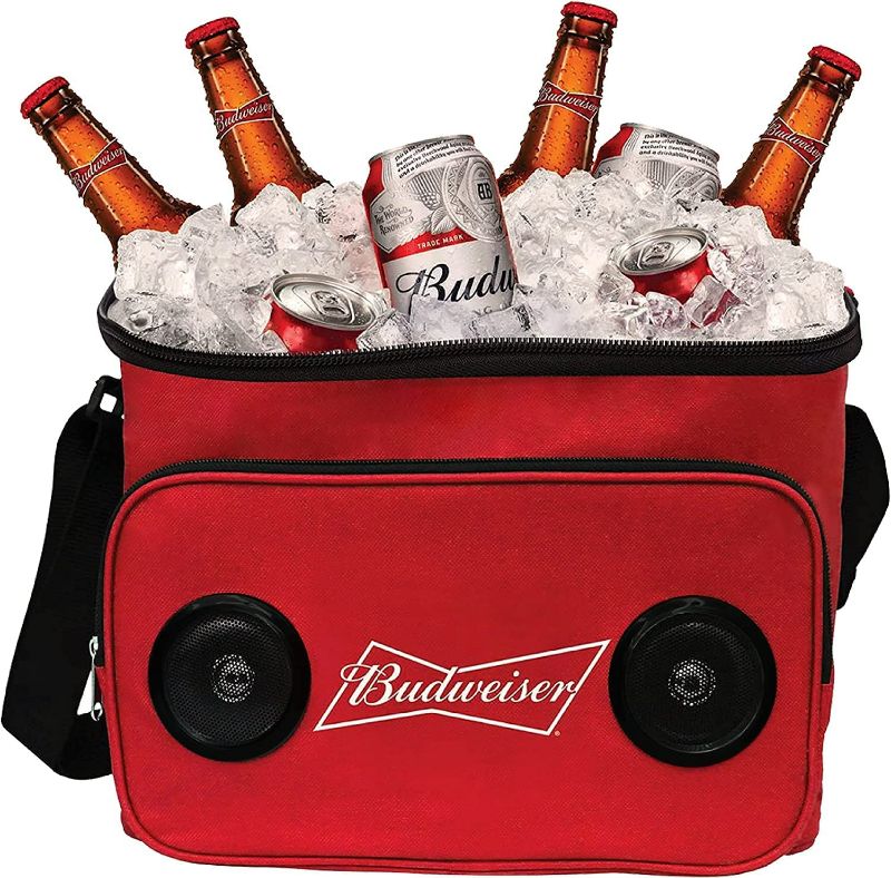 Photo 1 of Budweiser Soft Cooler Bag with Built-in Rechargeable Wireless Bluetooth Speakers Foldable and Portable Durable and Material Compatible for Smartphones, Tablets & MP3 Players NEW