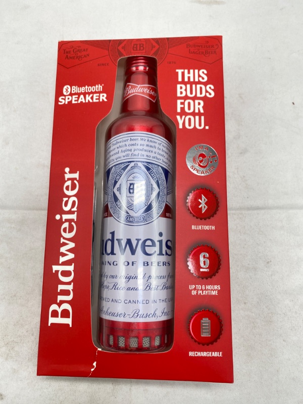 Photo 1 of Budweiser Bluetooth Aluminum Bottle Speaker NEW 
