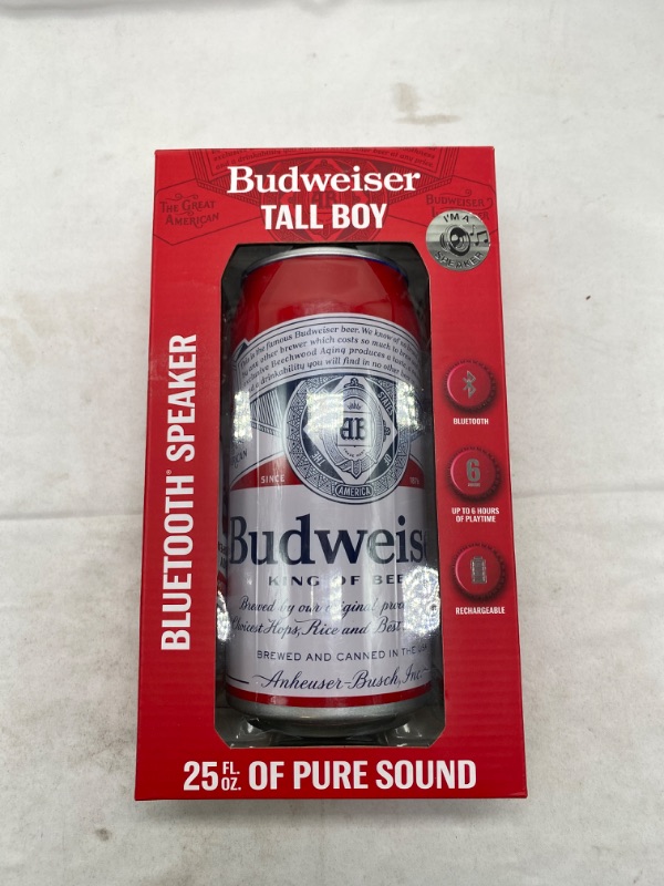 Photo 2 of Budweiser Bluetooth Beer Can Speaker Wireless Audio Sound Stereo Portable Travel Stereo Speaker Easy to Carry & Light Weight Universal Speakers NEW