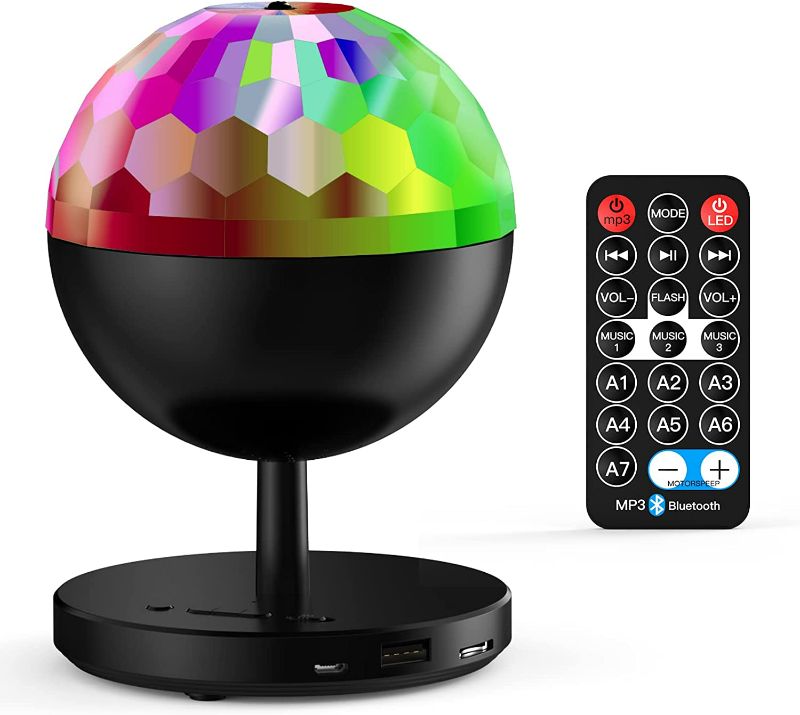 Photo 1 of Sound Activated Party Lights with Bluetooth Speaker, Wireless Portable Disco Ball Dj Lighting for Dance Parties Birthday Christmas Club - Remote Control - Black NEW 
