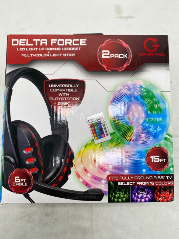 Photo 1 of 2 Pack Delta Force LED Light up Gaming Headset 6ft Cable+ Multi Color Light Strip 15ft,  NEW