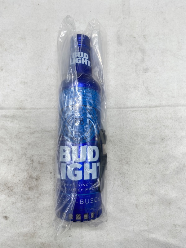 Photo 2 of Bud Light Aluminum Bottle Designed Bluetooth Speaker with a Rechargeable Battery and up to 6 Hours of Playtime NEW 
