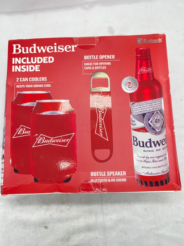 Photo 1 of Budweiser Tilgate Party Set  2 Can Coolers, Bottle Opener, Bottle Speaker, NEW 