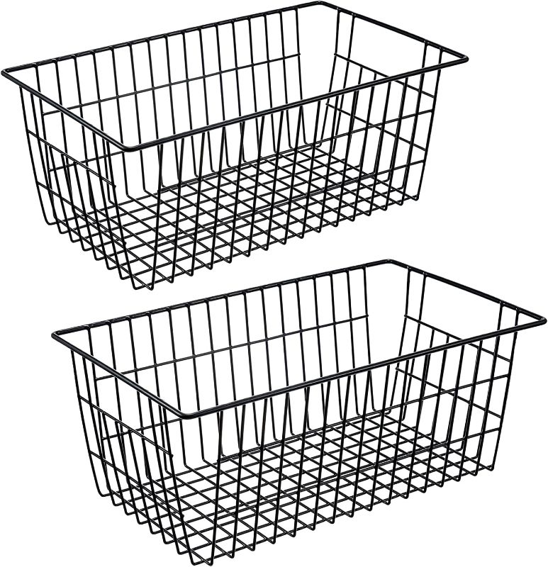 Photo 1 of iPEGTOP Wire Storage Freezer Baskets, set of 2 Large  Farmhouse Organizer Storage Bins Fridge Basket Rack with Handles for Kitchen Cabinets, Pantry, Office, Bathroom Organization- Black NEW 