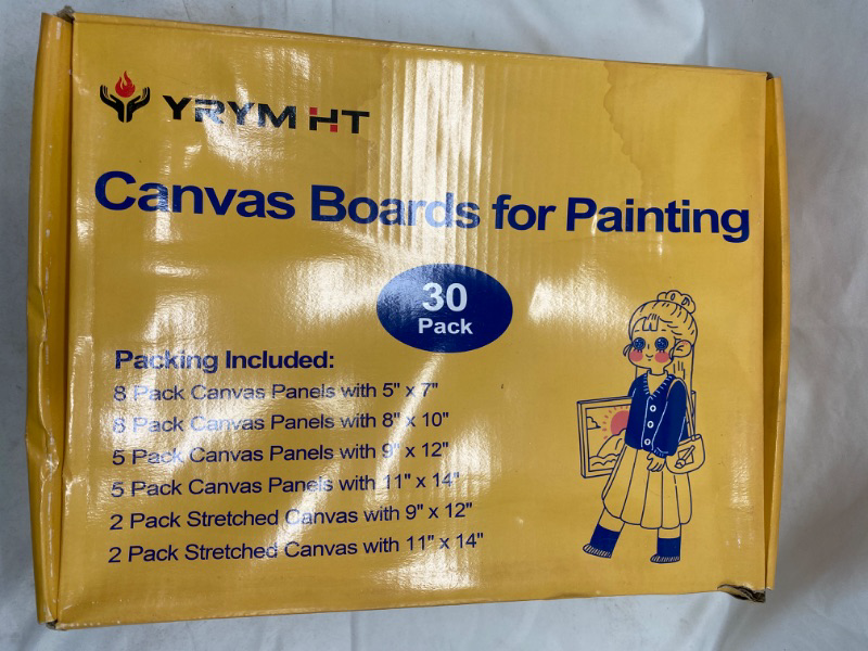 Photo 2 of Canvas Boards for Painting Canvas Panels Multi Pack - 30 Pack 5x7, 8x10, 9x12, 11x14, Triple Primed Cotton Blank Canvas for Oil, Acrylic, Watercolor, Pouring Paint, Acid-Free for Artists, Kids NEW 