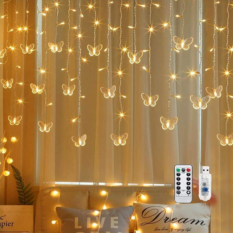 Photo 1 of Butterfly Curtain Fairy String Lights, 120LED 8 Modes USB Powered Timer Firefly Twinkle Light with Romote, Copper Wire Hanging Decoration for Room, Wedding, Bedroom, Party, Christmas Decor NEW 