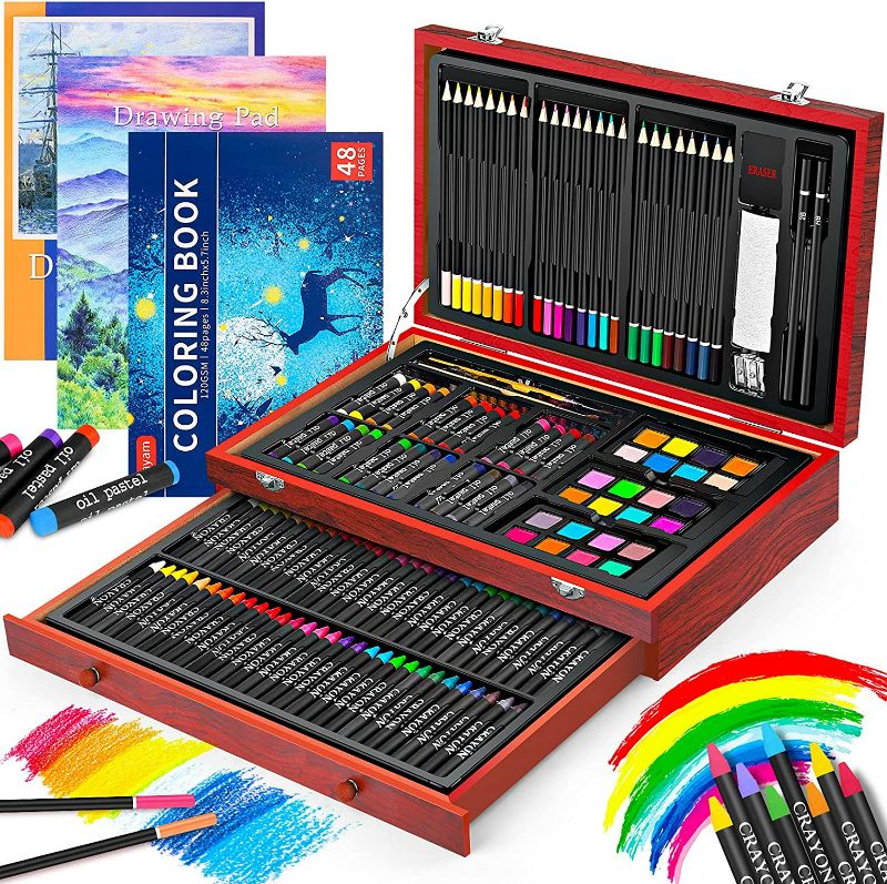 Photo 1 of Art Supplies, iBayam 150-Pack Deluxe Wooden Art Set Crafts Drawing Painting Kit with 1 Coloring Book, 2 Sketch Pads, Creative Gift Box for Adults Artist Beginners Kids Girls Boys NEW