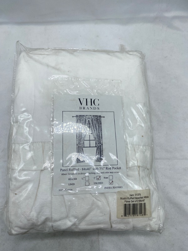 Photo 2 of VHC Brand Muslin Ruffled Bleached White Set Of 2 Panel 51379 NEW