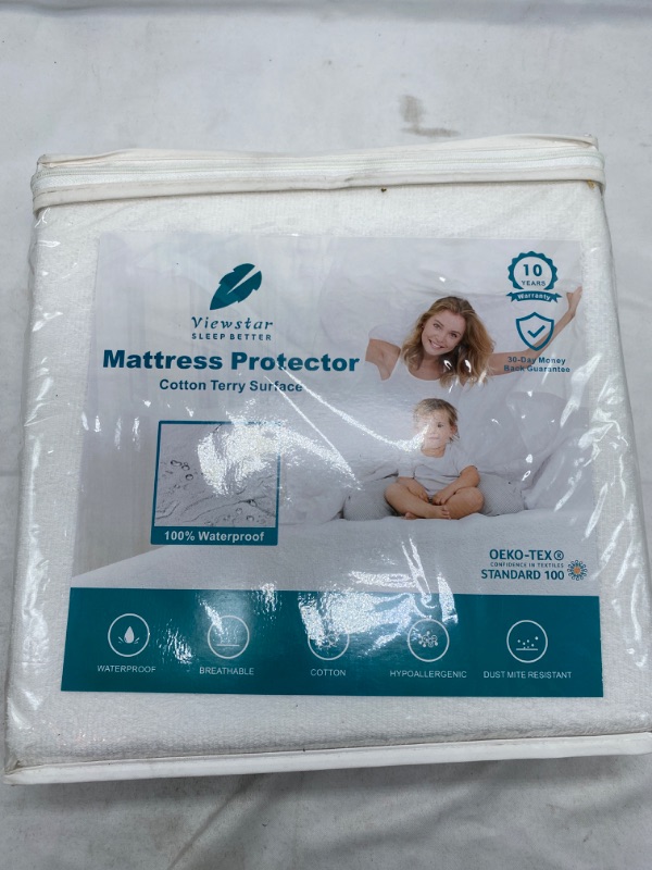 Photo 2 of viewstar Queen Mattress Protector, Waterproof Mattress Cover, Cooling Bed Cover with Breathable Cotton Terry Surface, Vinyl Free and Fitted Sheet Style Pad Fits Up to 18", Machine Washable, 60" x 80" Queen?60"x80"?NEW