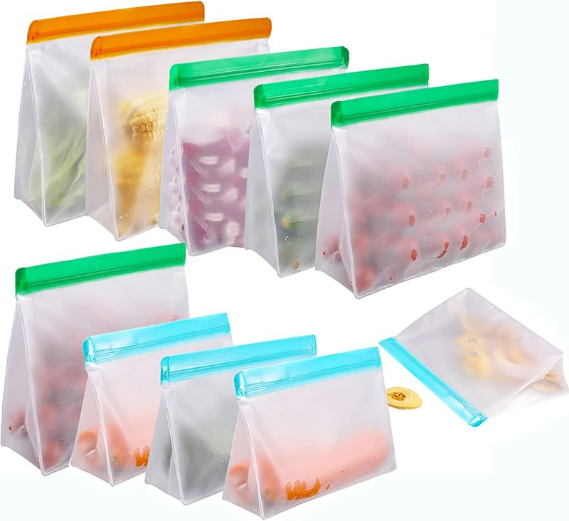 Photo 1 of Reusable Ziplock Bags Silicone, 10 Pack Reusable Freezer Bags LeakProof, Seal Reusable Snack Bags for Kids - 2 Gallon + 4 Sandwich + 4 Snack Bags for Food Storage Meat Fruit Cereal | BPA Free NEW 