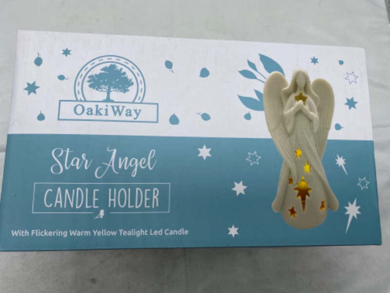 Photo 2 of OakiWay Memorial Gifts - Star Angel Figurines Tealight Candle Holder, Sympathy Gifts for Loss of Loved One, W/ Flickering Led Candle, Bereavement, Grief, Funeral, Remembrance, Memory Home Decorations NEW 