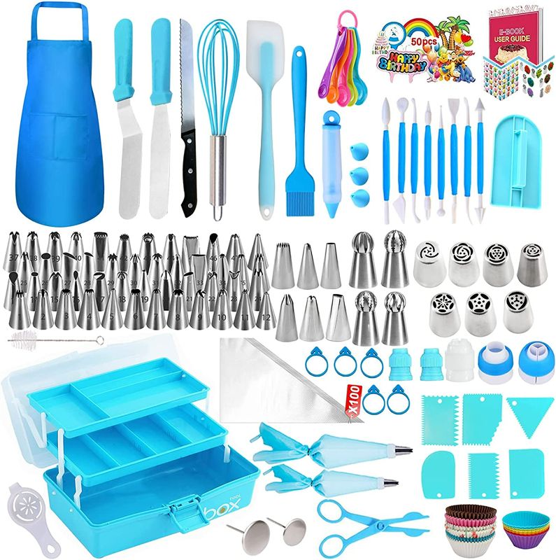 Photo 1 of Cake Decorating Tools Supplies Kit 368-Piece Piping Bags and Tips Set, Baking Supplies with 65 Piping Tips, Cake Decorating Kit with Multi-Purpose 3-Layer Toolbox NEW 